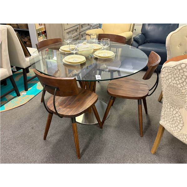 Frazier Wooden Dining Chairs 4, Brushed Metal Pedestal Glass Round Dining Table