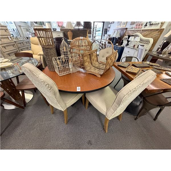Round Pedestal Dining Table w/4 Beige Padded Chairs
