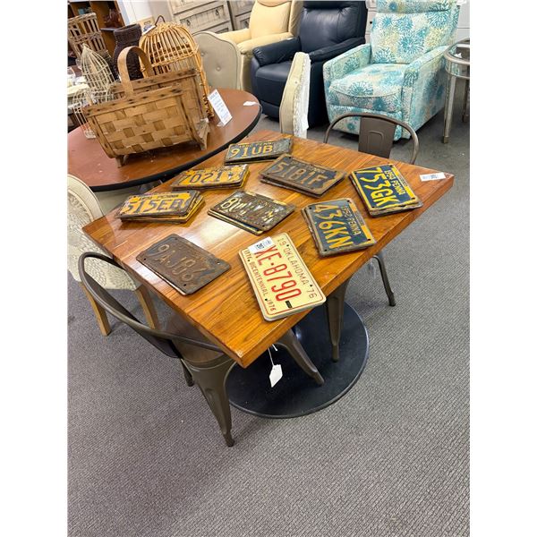 Pedestal Oak Top Dining Table w/2 Metal Base Chairs
