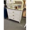 Image 1 : Distressed White Base, Brown Plank Top Rope Pull Handles 3 Drawer Chest