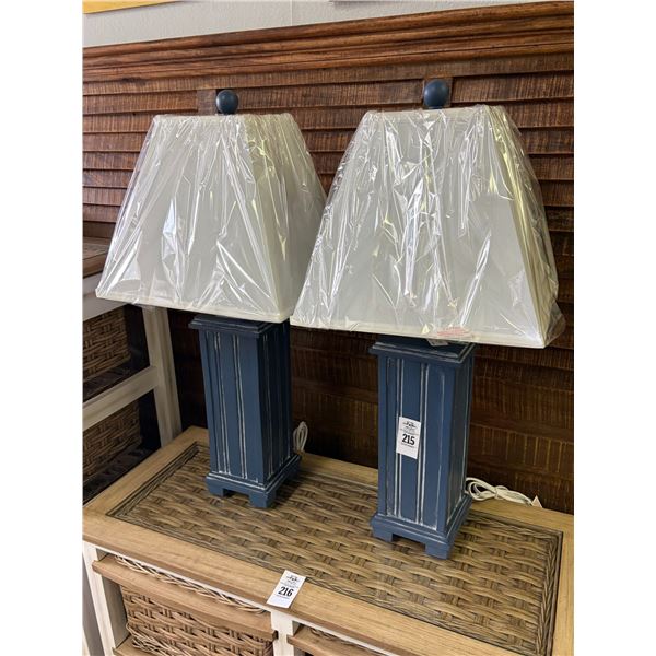 Distressed Navy w/White Shade Lamps - Pair