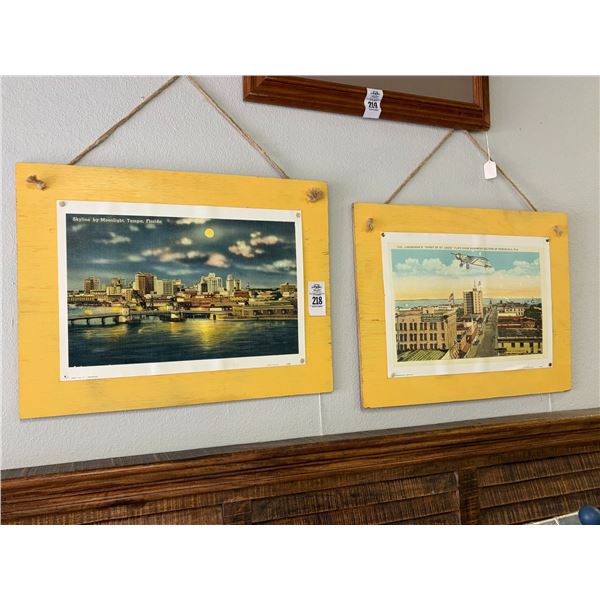 Framed Vintage Enlarged Postcards - Tampa/Florida/Lindburgh Flight