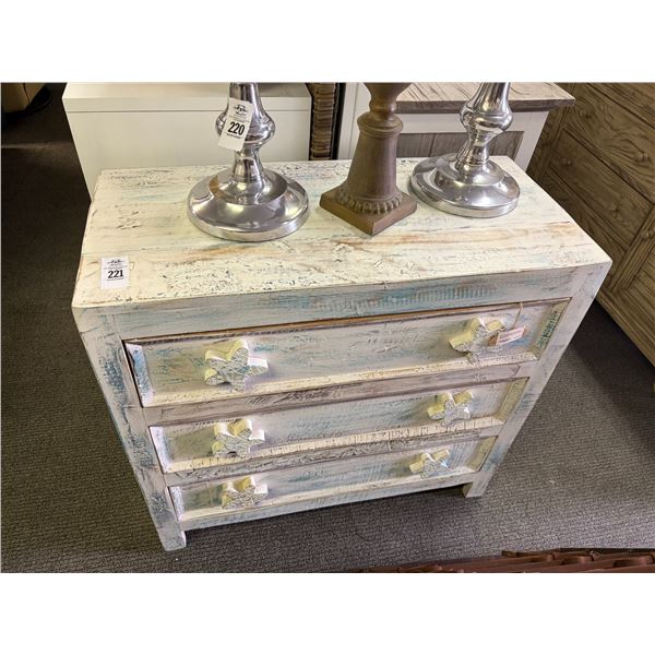 Distressed White/Blue 3 Drawer Chest w/Star Fish Pulls