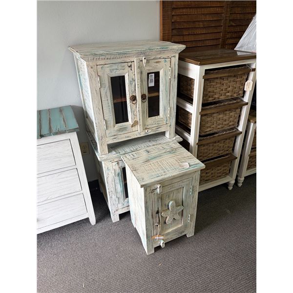 Distressed White/Blue Painted Cabinets - 3
