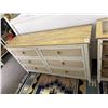 Image 1 : Distressed White Base Oak Top Tan Padded Front 6 Drawer Dresser w/Rope Pulls