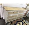 Image 2 : Distressed White Base Oak Top Tan Padded Front 6 Drawer Dresser w/Rope Pulls