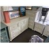 Image 1 : Distressed White 3/4 Dresser w/Blue 3 Drawer Chest, 2 Twin Headboards, 2 Miirors Set