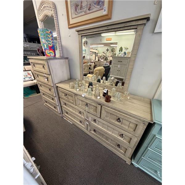 Distressed Plank Front Brown  3/4 Dresser, Mirror, High Boy Set