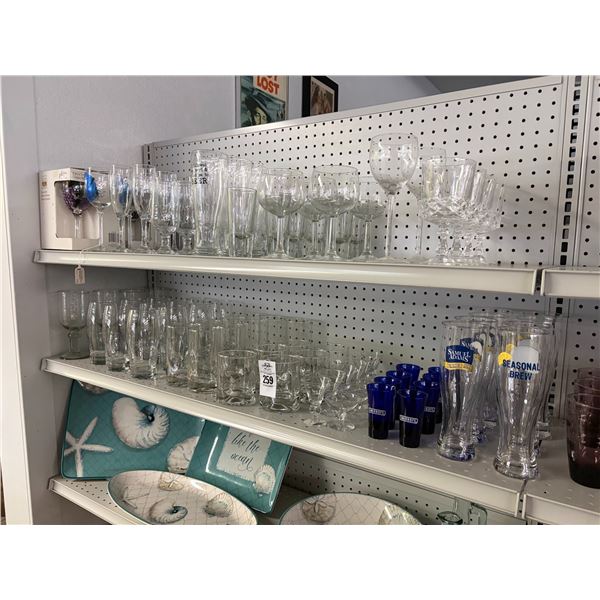 Asst. Glassware w/Fish Motif, Smirnoff Shots, Samuel Adams, Pilsners/Others - 2 Shelves