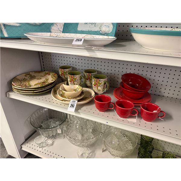 Pier One Green/Beige/Red China on Shelf