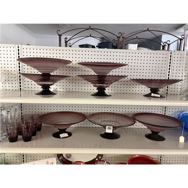 Frosted Plum Art Glass, Bowls, Glassware - 2 Shelves