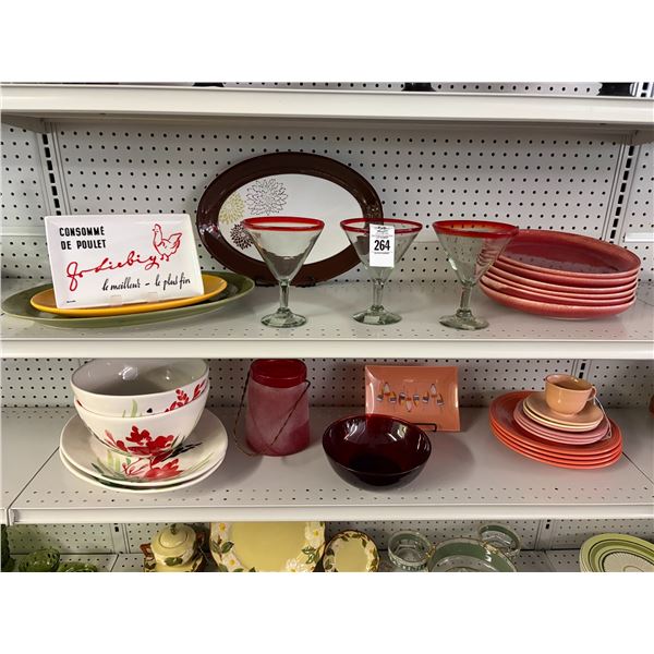 Martini Glasses, Floral Bowls, Dishes w/Fiesta Style - 2 Shelves
