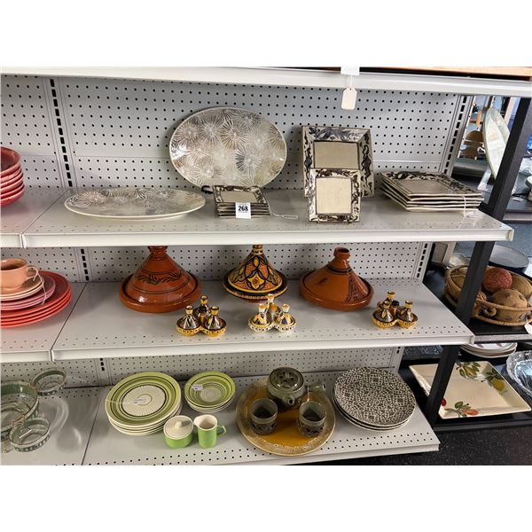 Painted Japanese Stoneware, Star Burst Platters, Asst. Dishes - 3 Shelves