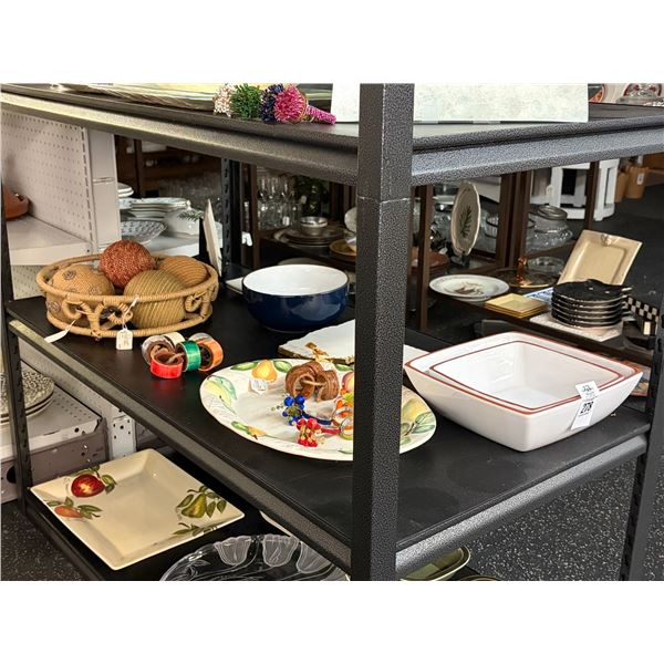 Shelf Lot Dishes, Bowls, Napkin Rings, Spheres, Rope Bowl