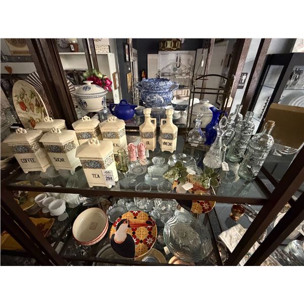 Storage Jars, Decanters, Pressed Glass, Bottles, Chargers, Dishes - 3 Shelves
