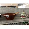 Image 1 : Wooden Bowls, Fruit Motif Pitcher, Cookie Jar - Top Shelf