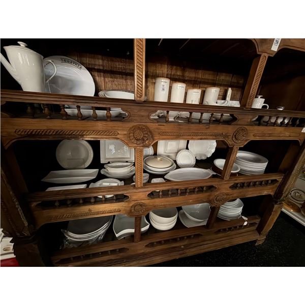 Large Lot White Dishes, Bowls, Dining Accessories, Fish Bowl in Cabinet