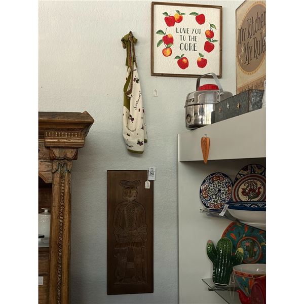 Fruit Motif Apron, Wall Art, Carved Figural Gingerbread Man - 3