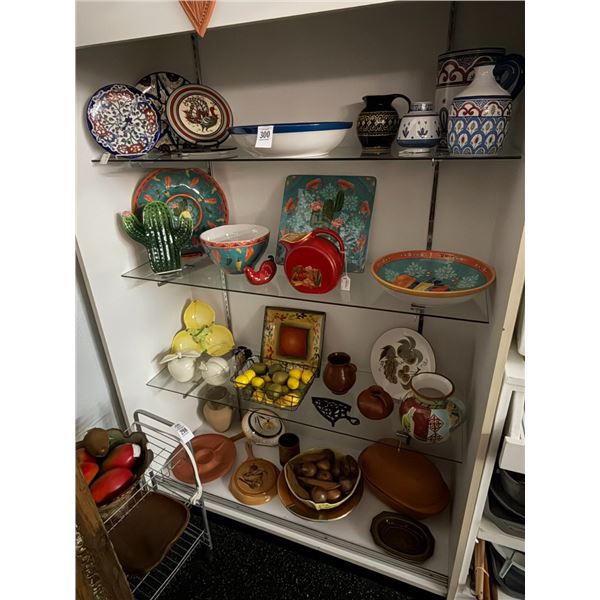 Asst. Ornate Cactus/Fruit Bowls, Dishes, Décor In Cabinet - 4 Shelves