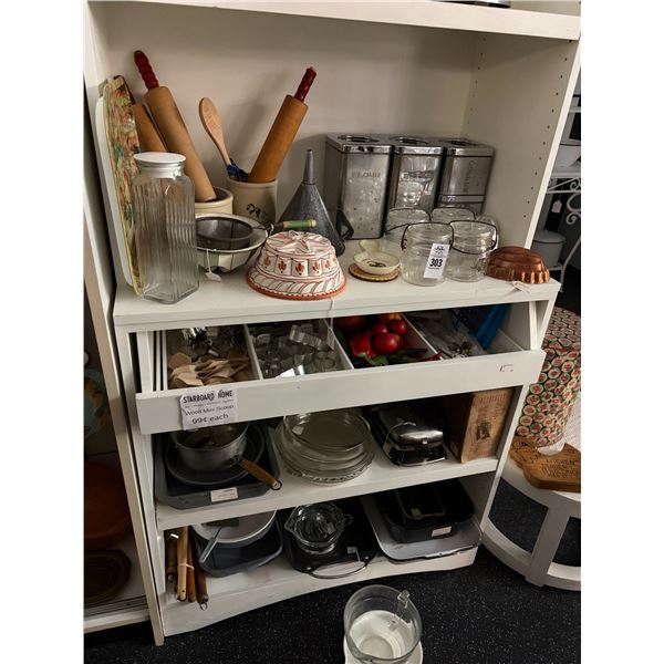 Asst. Kitchenware, Baking Molds, Rolling Pins, Jars, Cookware - Bottom 4 Shelves