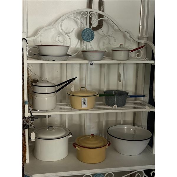 Asst. Enamel Cookware on Baker's Rack