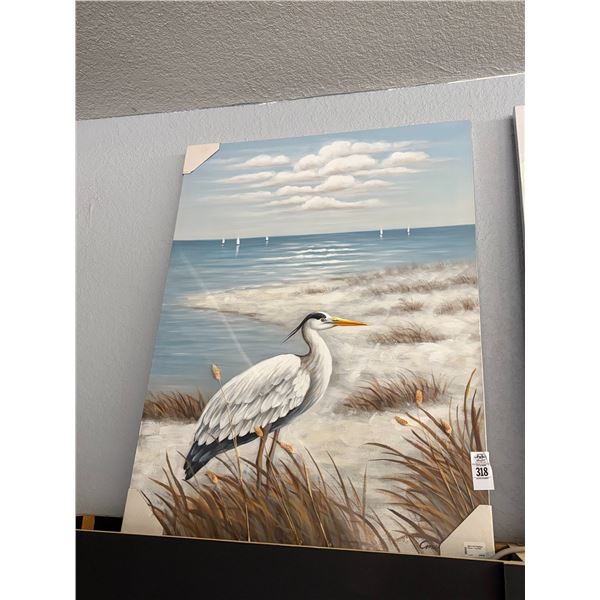 Oil On Canvas Heron Sea Scape Wall Art - Approx. 24"  X  36"  - 2