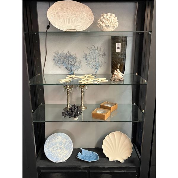 Art Glass Vase, Sea Life Dishes, Star Fish, Décor - 4 Shelves