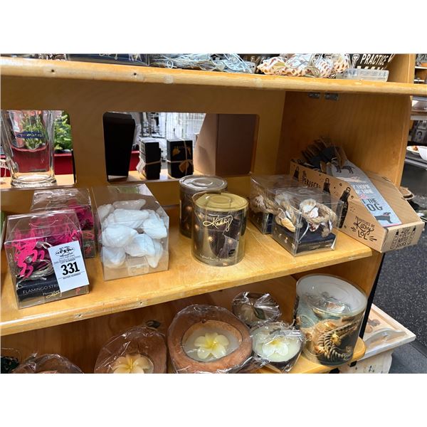 Shelf Lot w/Nautical Tray, Wine Bottle Sleeves, String Lights