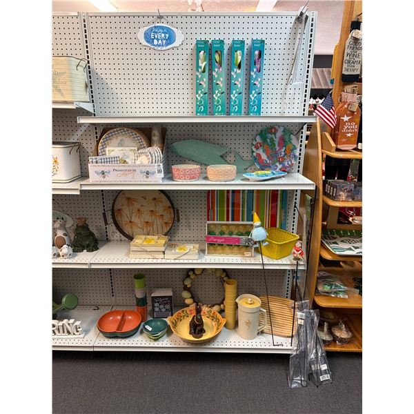 String Lights, Candles, Bowls, Paper Plates, Solar Florals on Shelf