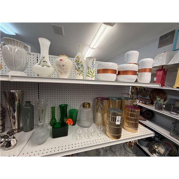Asst. Decorator Vases, Bowls, Glassware - 4 Shelves