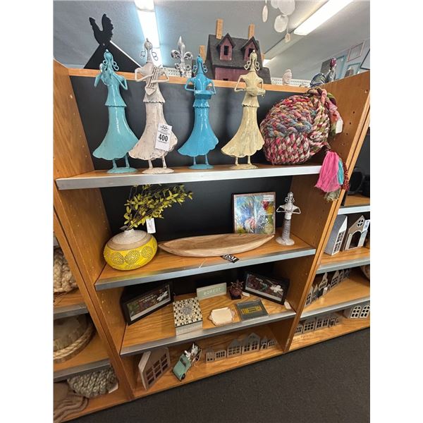 Metal Figural Musician Décor, Wooden Tray, Shadowboxes, Rope Ball, Asst. Décor - 4 Shelves