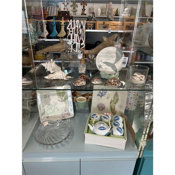Sea Shells, Nautical Décor, Dishes - 2 Shelves