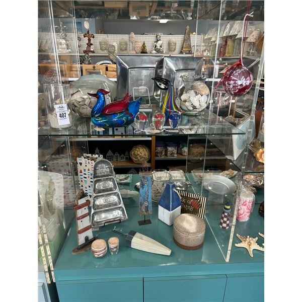 Art Glass, Lighthouse Divided Dish, Buoys, Nautical Décor - 2 Shelves