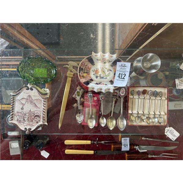 Letter Opener, Oriental Ashtray, Collector Spoons, Mixer
