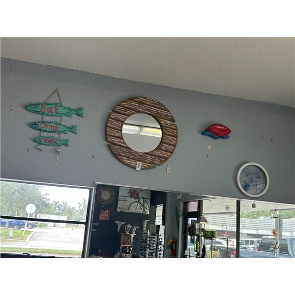 Turtle/Fish/Sailoat Wall Décor, Plank Style Round Mirror - 4