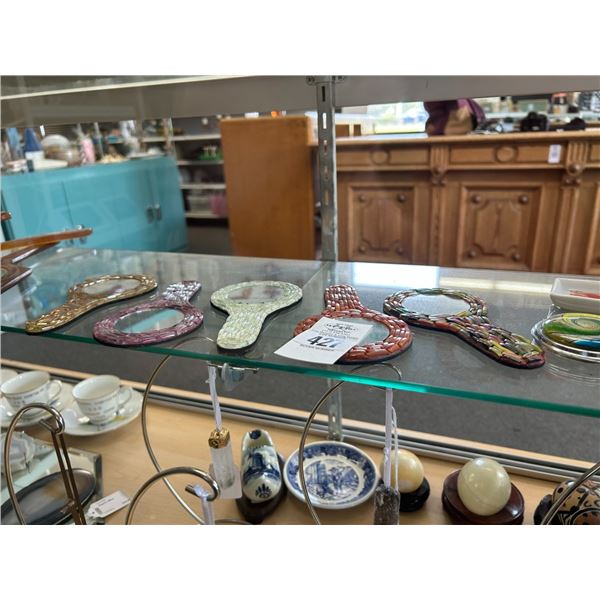 Lot of Asst. Vanity Mirrors, Brush, Ladie's Gloves On Shelf