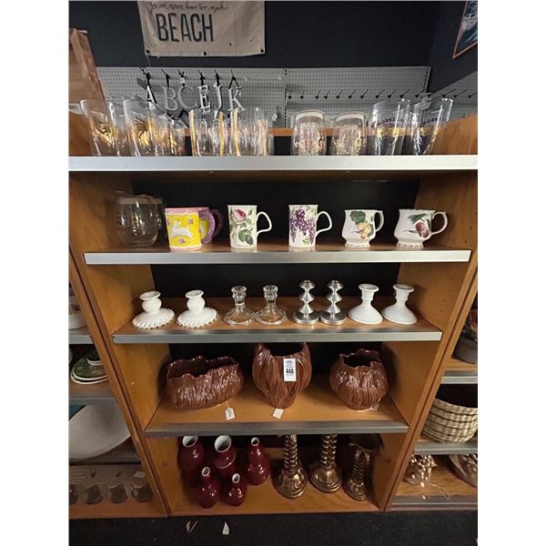 Asst. Candlestands, Glazed Jars, Glassware, Décor - 5 Shelves