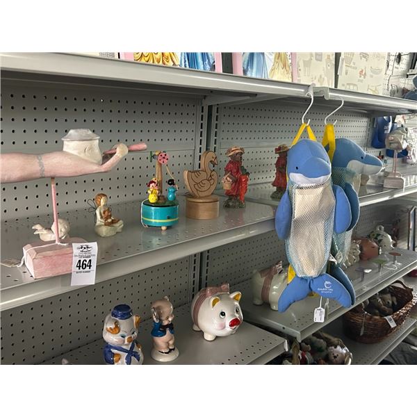 Asst. Figurines, Music Box, Piggy Bank, Décor - 2 Shelves