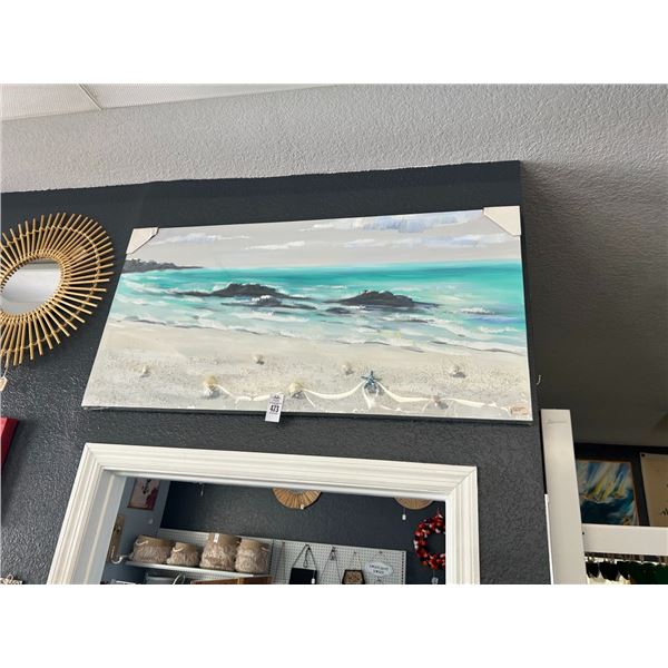 Unframed Oil On Canvas Sea Shell Trim Sea Scape - 20"  X  40"