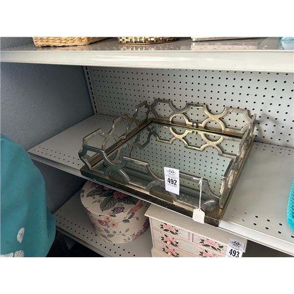 Ornate Metal Mirrored Base Tray