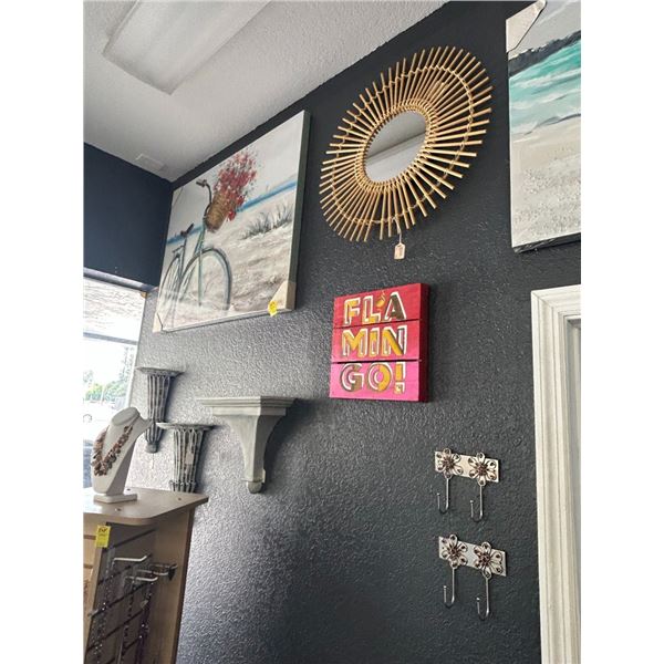 Wall Hooks, Sconce Shelves, Sunburst Mirror, Oil On Canvas Bike Art on Wall - 8