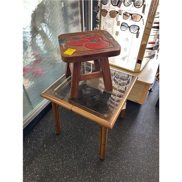 Vegetable Motif Carved Stool, Glasstop End Tables - 3