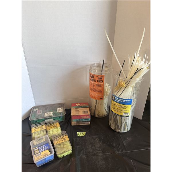 Lot of zip ties, staples and connecctor