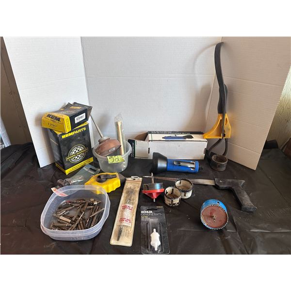 Assorted lot of driver bits, cut off tool and more