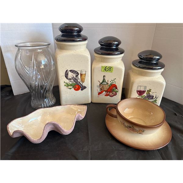 Glass Canister set, vase and more