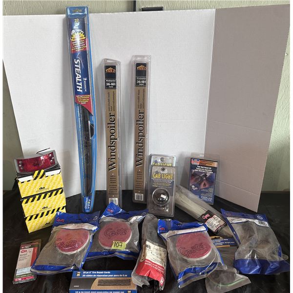 Windshield wiper blades and assorted lights
