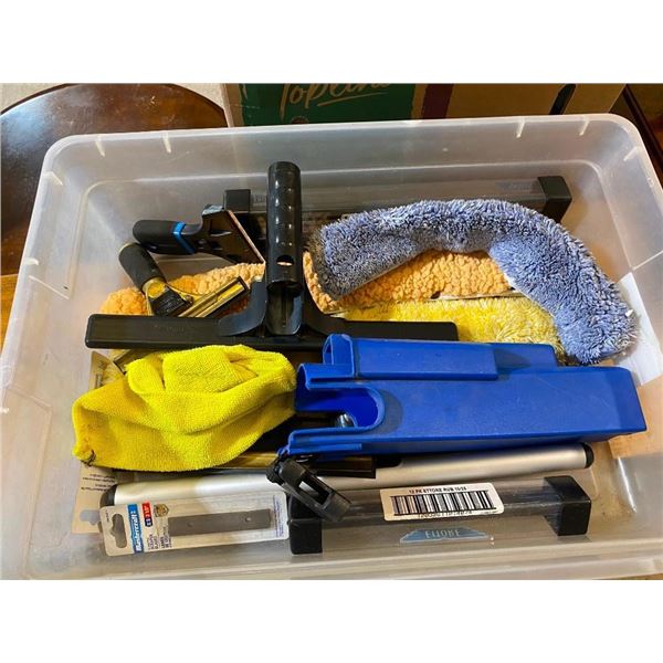 BOX LOT OF SQUEEGEES, ETC.