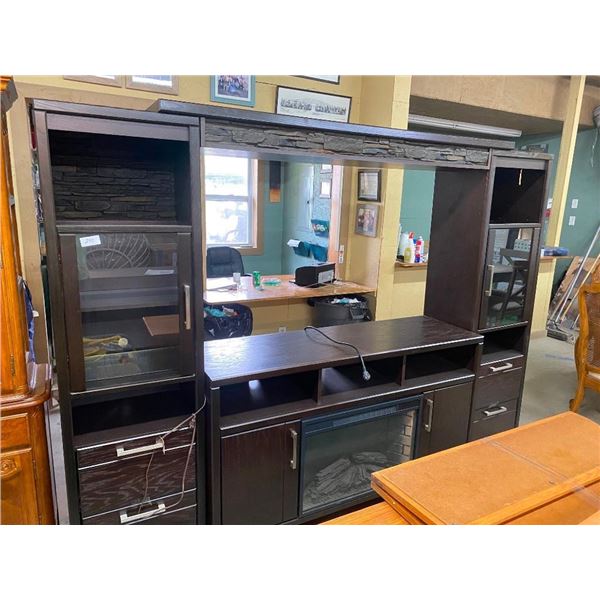 8.5FT LARGE ENTERTAINMENT CENTER WITH FIREPLACE INSERT