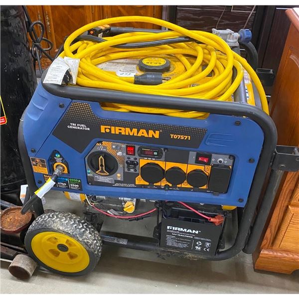 9400 STARTING WATT TRI-FUEL FIRMAN GENERATOR WITH CORD - SEE DESCRIPTION