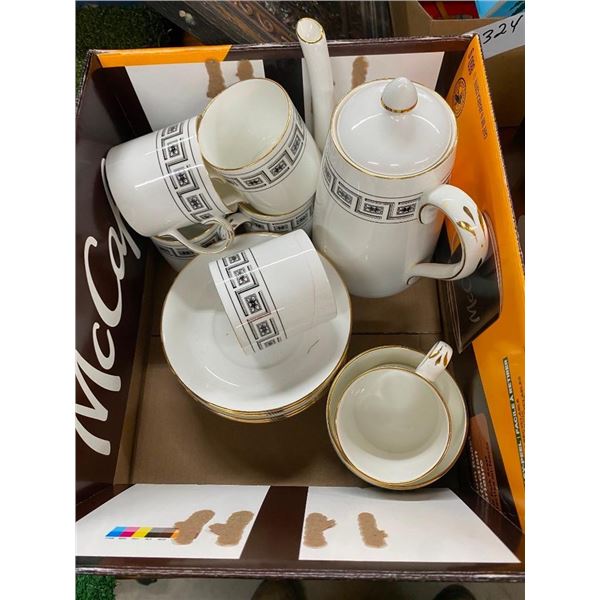 6PC CUP AND SAUCER AND PITCHER - FINE BONE CHINA